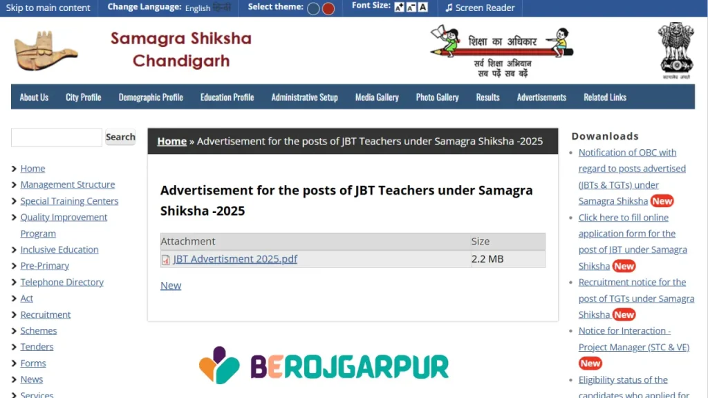 Chandigarh JBT Teacher Online Form 2025 Total 218 Posts