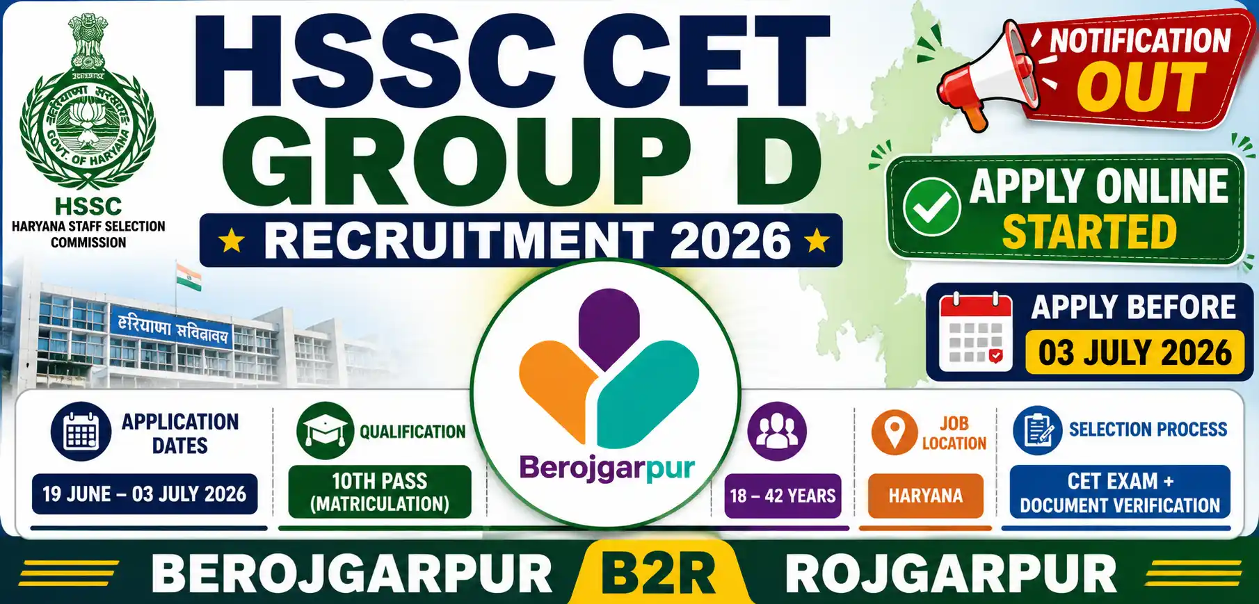 hssc cet group d recruitment 2026 berojgarpur - b2r - rojgarpur HSSC CET Group D Recruitment 2026