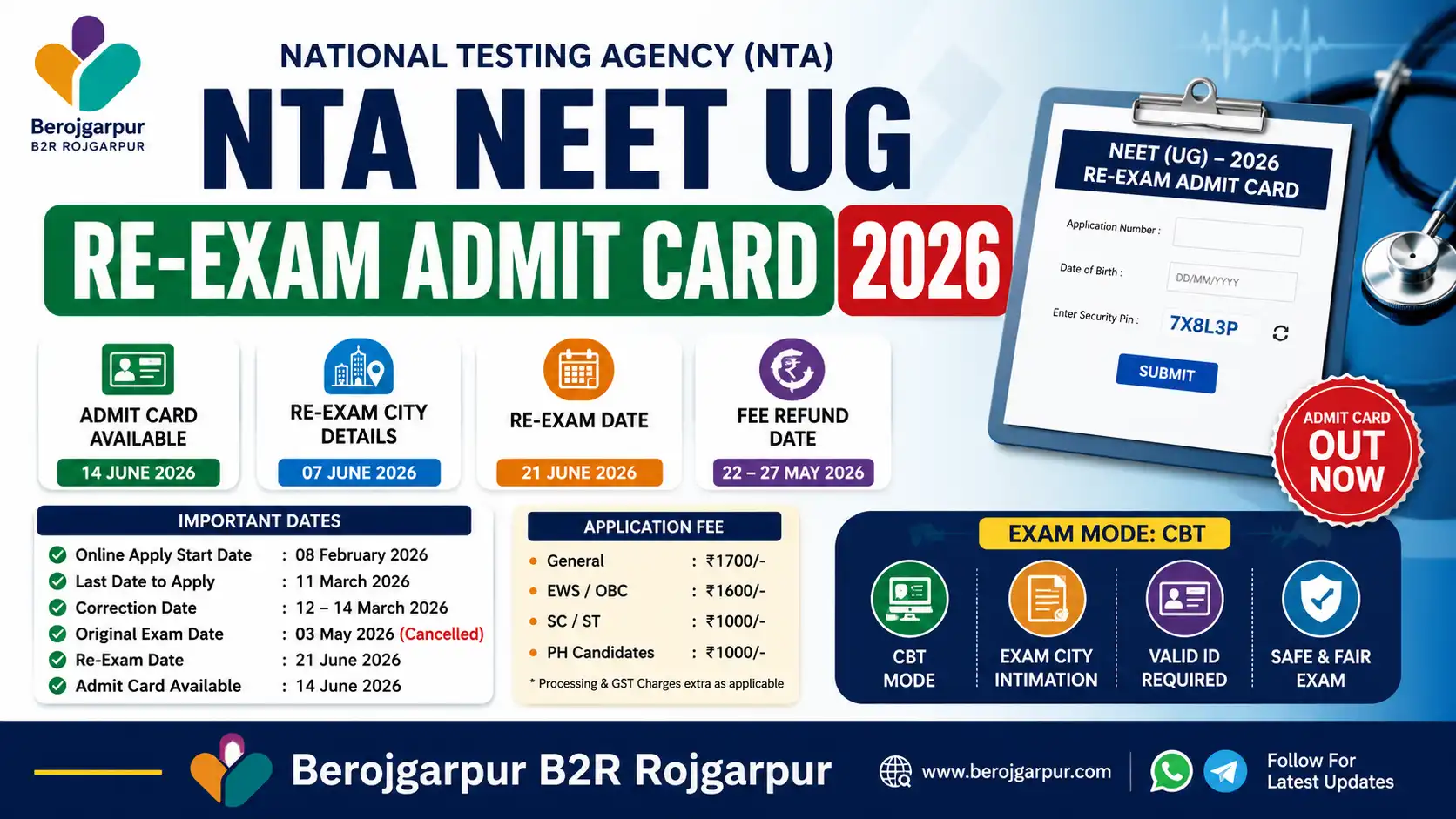 nta neet ug re-exam admit card 2026 berojgarpur - b2r - rojgarpur NTA NEET UG Re Exam Admit Card 2026