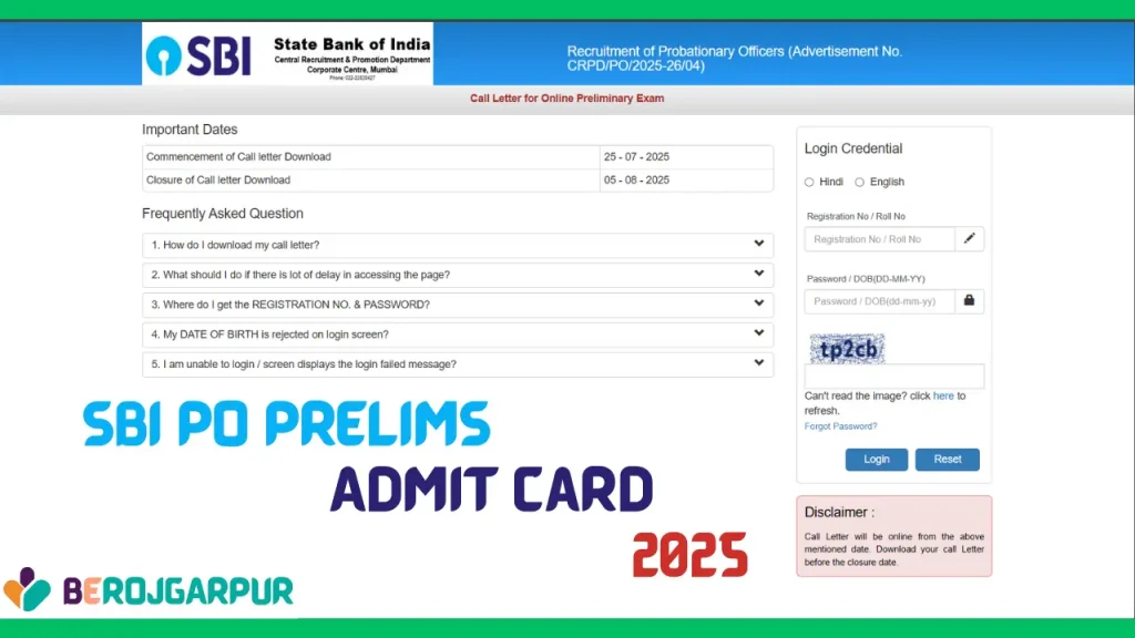 sbi po prelims admit card 2025 berojgarpur - b2r SBI PO Prelims Admit Card 2025