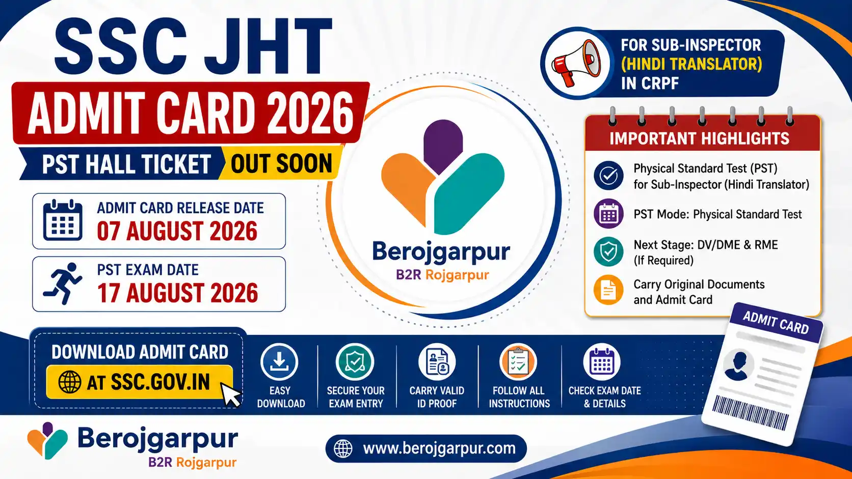 ssc jht admit card 2026 berojgarpur - b2r - rojgarpur SSC JHT Admit Card 2026