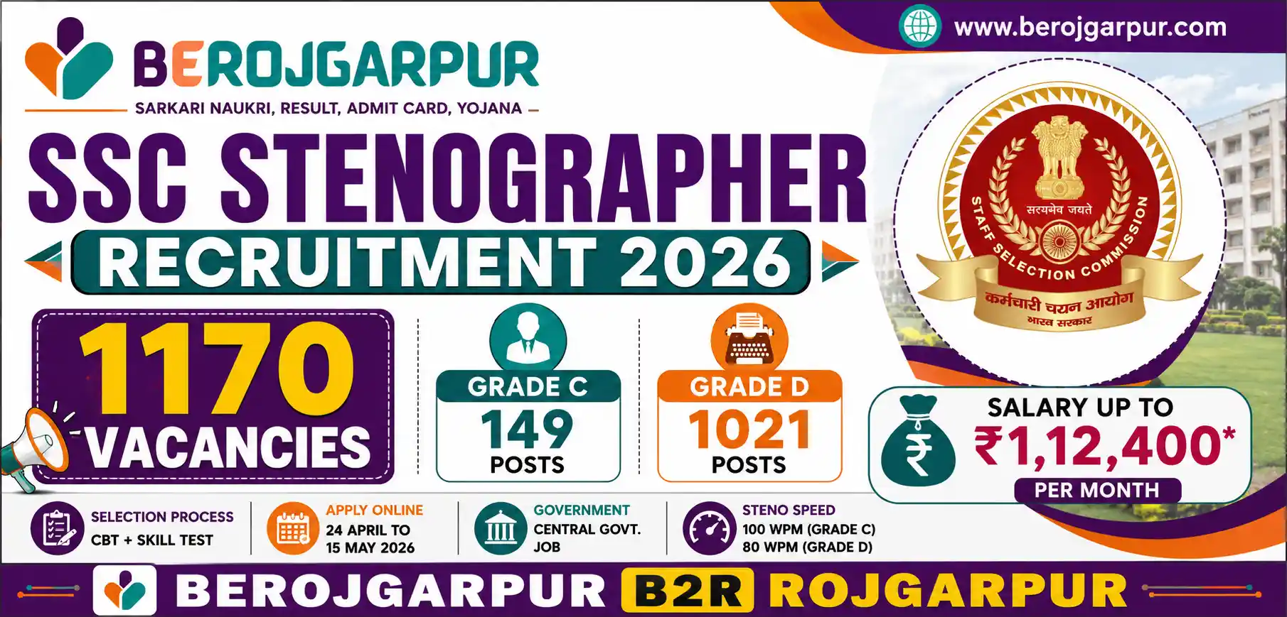 ssc stenographer recruitment 2026 berojgarpur - b2r - rojgarpur SSC Stenographer Recruitment 2026