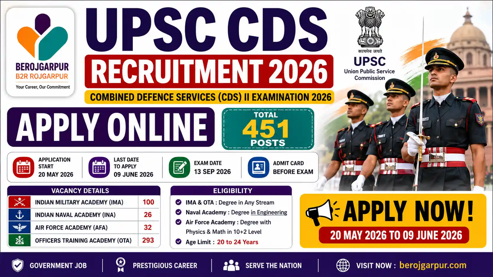upsc cds recruitment 2026 berojgarpur - b2r - rojgarpur UPSC CDS Recruitment 2026