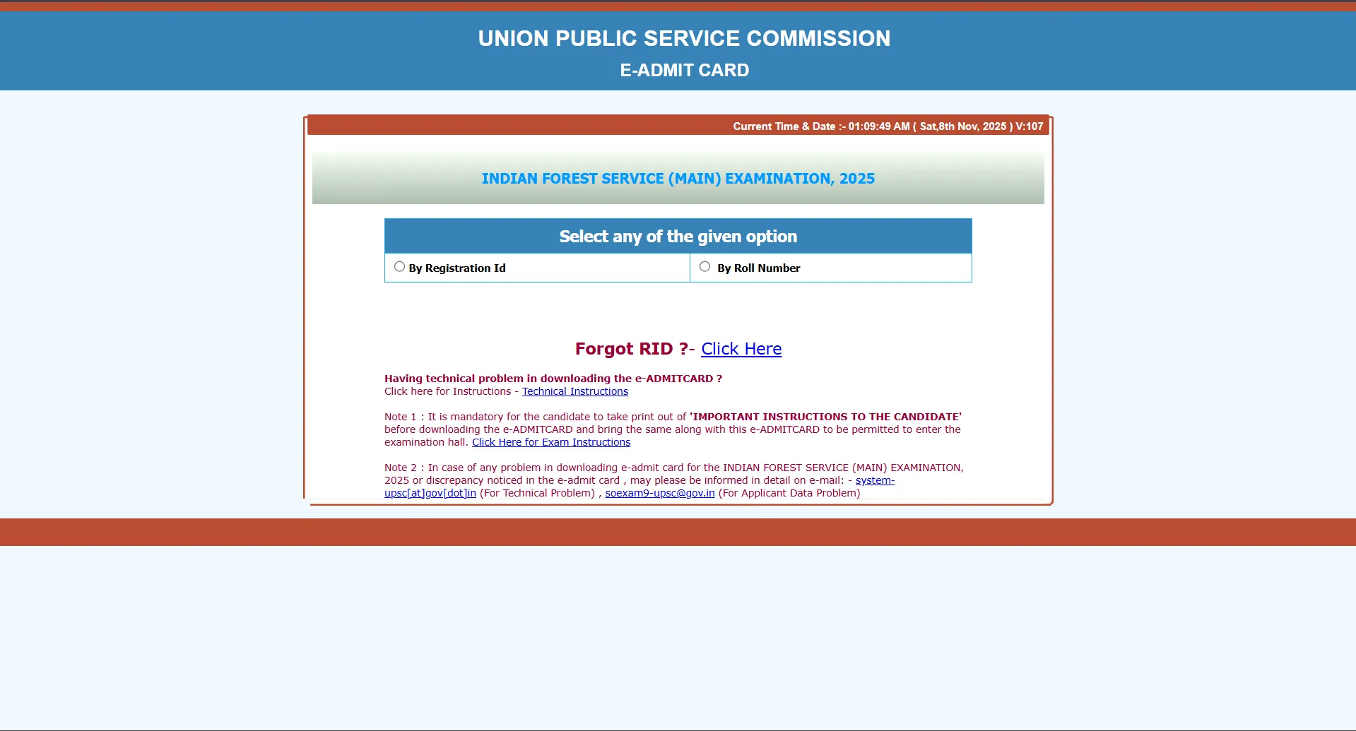 UPSC Civil Services IFS Mains Admit Card 2025
